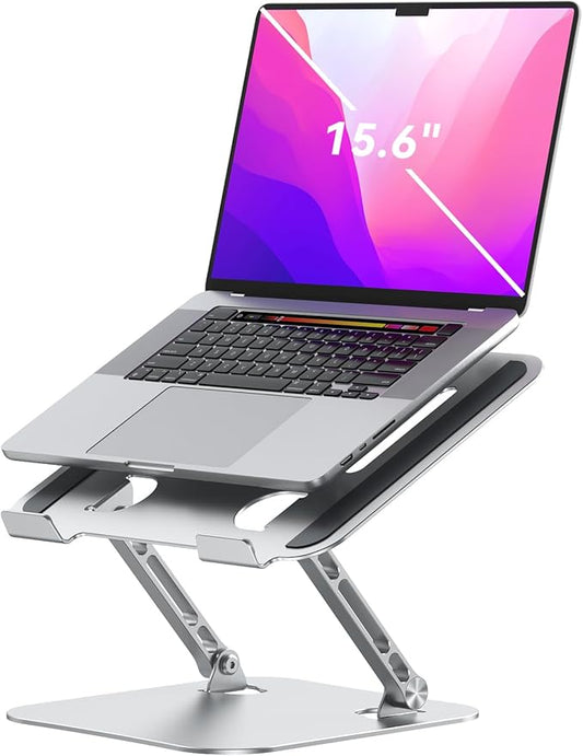 K&ZZ Sturdy and Portable Laptop Stand for Desk, Height Adjustable Riser with Ventilated Cooling, Foldable, Fits All Laptops up to 17.3 Inch, Silver
