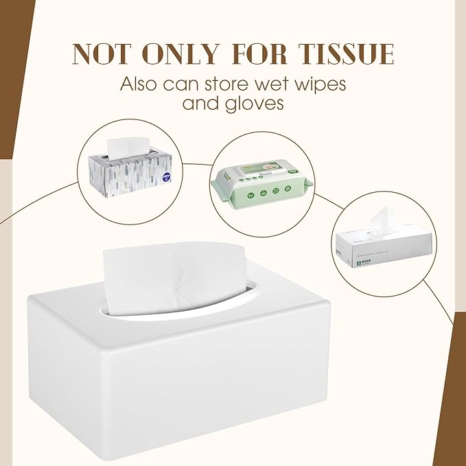 Y-in Hand Tissue Box Cover, Rectangular Facial Tissue Holder with Bottom, Decorative Storage Box for Bathroom Vanity, Countertops, Dressers, Night Stand, Car, RV, Parlors and Offices - White