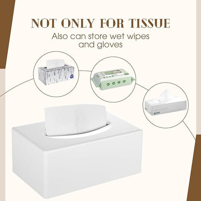 Y-in Hand Tissue Box Cover, Rectangular Facial Tissue Holder with Bottom, Decorative Storage Box for Bathroom Vanity, Countertops, Dressers, Night Stand, Car, RV, Parlors and Offices - White