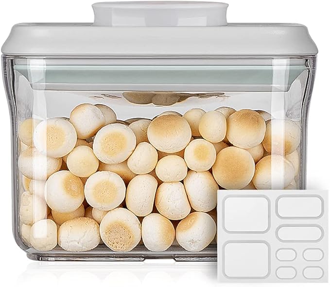 Ankou Airtight Food Storage Container - 0.32 QT （380ml Small Pop Up Food Containers With Lids, Bpa Free Stackable Container for Sugar Tea Candy- 8 Labels - Clear