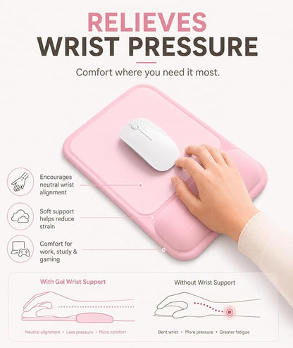 eulps Ergonomic Mouse Pad with Wrist Rest, Gel Mousepad with Soft Wrist Support, Non-Slip PU Base, Smooth Surface Mouse Pad for Wrist Pain Relief, Computer Laptop Office Home & Gaming (Pink)
