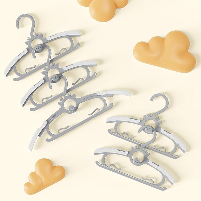 Baby Hangers 40PCS, 11"-14" Extendable and Stackable Kids Hangers, 45g Ultra-Thick Space Saving Non-Slip Plastic Hanger for Infant, Toddler and Nursery Closet, Gray