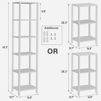TUTOTAK Bookshelf, 6-Tier Tall Book Shelf, Narrow Bookcase for Small Space, DIY Stackable Bookshelf, for Living Room, Office, Study, Entryway, Industrial, White BS01BW006