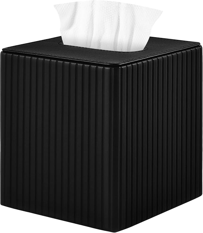 XNONE PU Leather Tissue Box Cover Square Tissue Box Holder for Bathroom Vanity Countertop Night Stands Bedroom Office Desk,Modern Tissue Decorative Organizer with Magnetic Closure (Black)