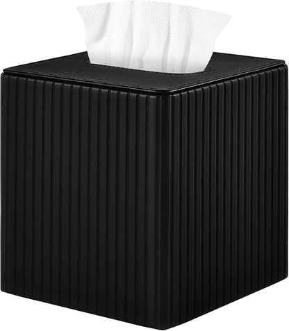 XNONE PU Leather Tissue Box Cover Square Tissue Box Holder for Bathroom Vanity Countertop Night Stands Bedroom Office Desk,Modern Tissue Decorative Organizer with Magnetic Closure (Black)