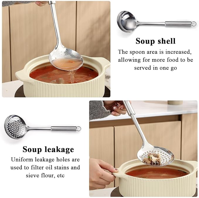 ReaNea Stainless Steel Cooking Utensils Set 4 Pieces, Kitchen Tools Set Include Metal Spatula Set, Kitchen Skimmer, Soup Ladle, Kitchen Gadgets Essentials New Home Must Have