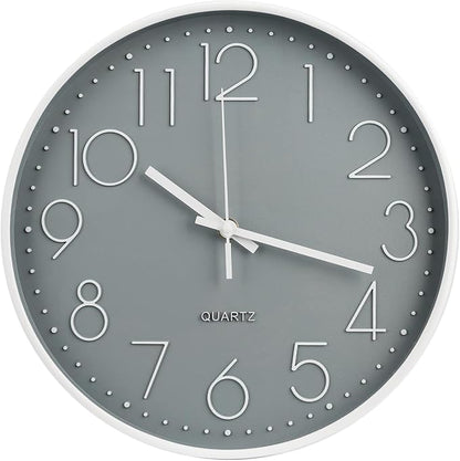 Wall Clock 10 Inch Non-Ticking Silent Modern Simple Style Round Decor Clock Gray Stereoscopic Dial Quartz Wall Clocks for Home/Office/School/Living Room/Bedroom/Kitchen