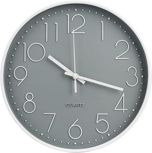 Wall Clock 10 Inch Non-Ticking Silent Modern Simple Style Round Decor Clock Gray Stereoscopic Dial Quartz Wall Clocks for Home/Office/School/Living Room/Bedroom/Kitchen
