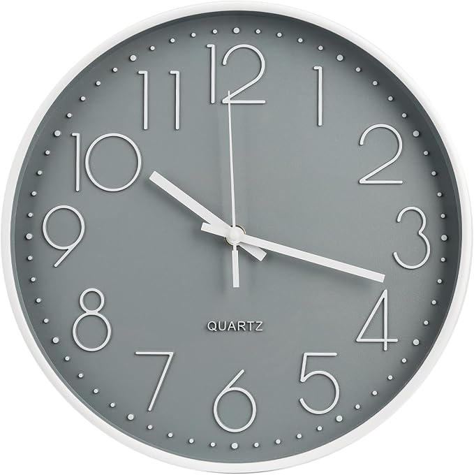 Wall Clock Non-Ticking Silent Modern Simple Style Round Decor Clock Stereoscopic Dial Quartz Wall Clocks for Home/Office/School/Living Room/Bedroom/Kitchen (Gray, 8inch)