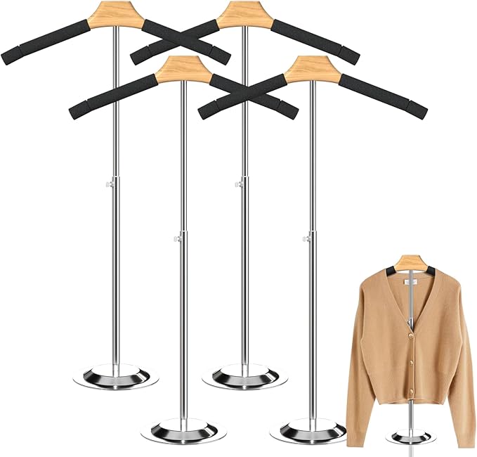 Adjustable T Shirt Display Adult for Vendors 4Pack,18-31.1IN Flexible Shirt Rack Shoulder Stand, Portable Hanging Metal Clothes Display, Hanger Rack for Clothing Dress Garment Coat Retail