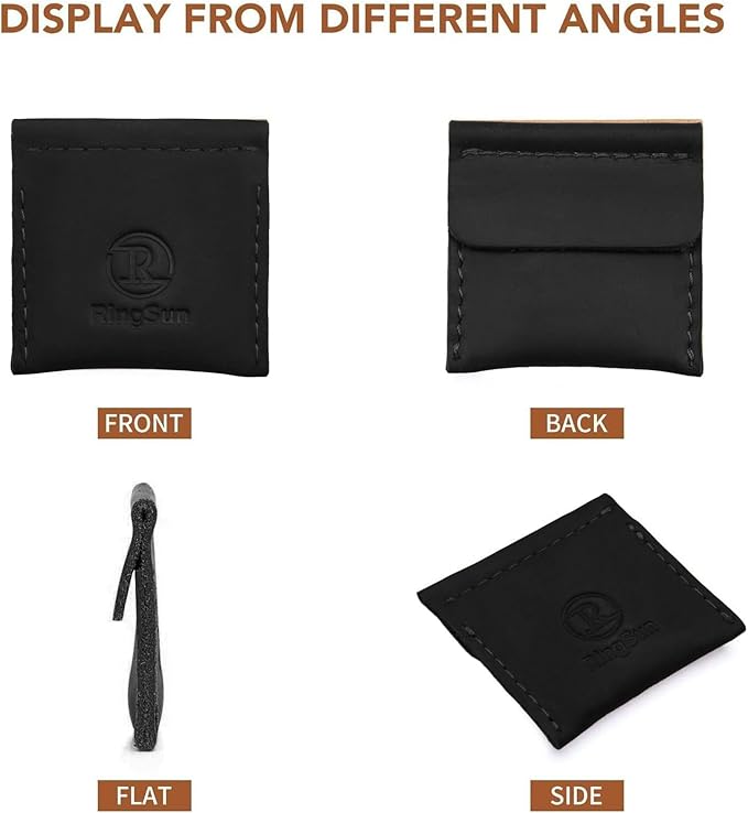 Ringsun Genuine Leather Ring Pouch, Handcrafted Small Ring Box for Men & Women, Portable Jewelry Organizer and Storage Gifts for Women for Marriage Travel Proposal Engagement Wedding, Black