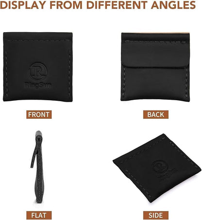Ringsun Genuine Leather Ring Pouch, Handcrafted Small Ring Box for Men & Women, Portable Jewelry Organizer and Storage Gifts for Women for Marriage Travel Proposal Engagement Wedding, Black