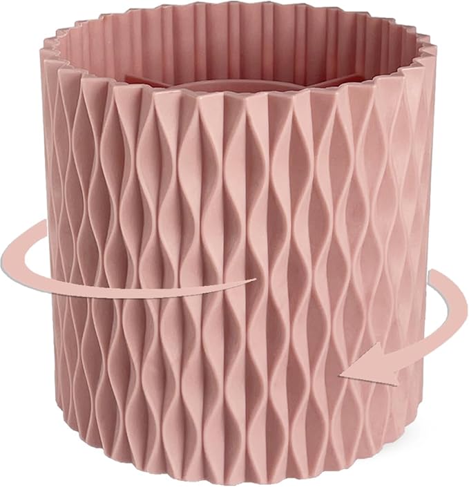 Rotating Pencil Holder for Desk, 5 Slots Unique Pink Organizer Easthetic Desktop Supplies and Accessories for Women Girls, Pen Cup Caddy for Office Home Art Supply