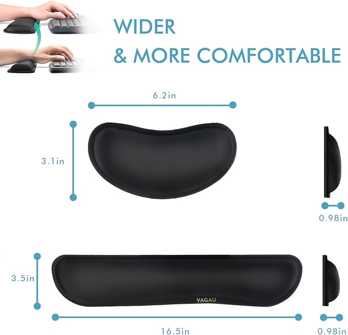 VAGAU Premium Keyboard Wrist Rest and Mouse Pad Wrist Support, Ergonomic Memory Foam Set for Office, Laptop, Mac, Computer and Gaming, Comfortable Typing &Wrist Pain Relief (2 Pack)