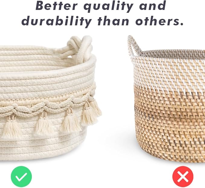 CSC - Toilet Paper Basket, Bathroom organizer, woven rope basket, Tank Top Small Baskets, tank topper, White