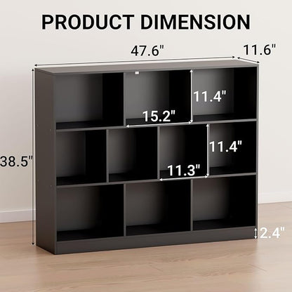 Black Bookshelf, Wooden Bookshelf with Base, Cube Storage Organizer, Bookcase for Living Room,Bedroom,Study and Office(Black, 10-Cube)