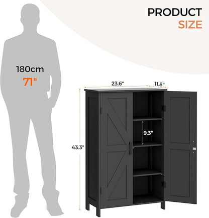 Homleke Farmhouse Bathroom Cabinet with Adjustable Shelves, Free-Standing Storage Cabinet with Barn Doors, for Kitchen, Living Room, Dining Room, Entryway, Black