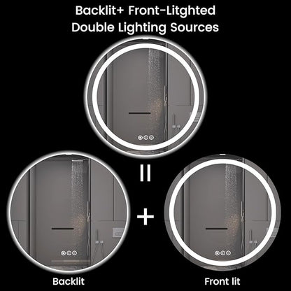 Round LED Bathroom Mirror with Lights, Backlit & Front Lighted, Wall-Mounted Vanity Mirror 3000K/4000K/6000K, Memory Functions, Anti-Fog, Dimmable Smart Mirror (Round 30" x 30")