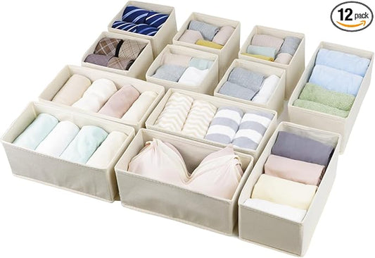 Fordonral Drawer Organizer Clothes, Foldable Fabric Dresser Organizer Closet Organizers and Storage Box for Underwear,Folded Clothes,Baby Clothing,Socks,Bra,Towels,Ties(6M+6S,Beige)