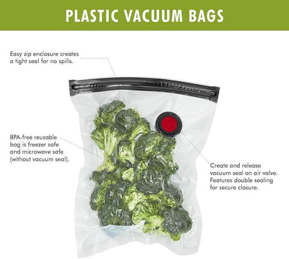 ZWILLING Fresh & Save 30-Piece Small Vacuum Sealer Bags, 1/2 Gallon Reusable Snack Bags, Meal Prep
