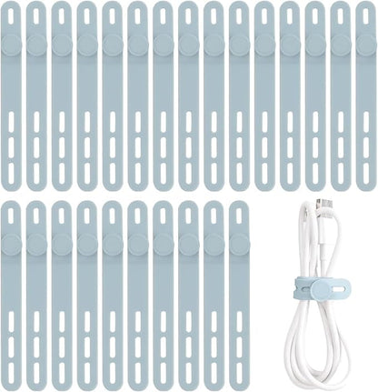 Oligei 25 Pcs Silicone Cable Ties, Cable Ties Reusable, High Elasticity Cord Wraps for Electrical Cords, Cord Organizer for Earphone, Phone Charger(Blue)