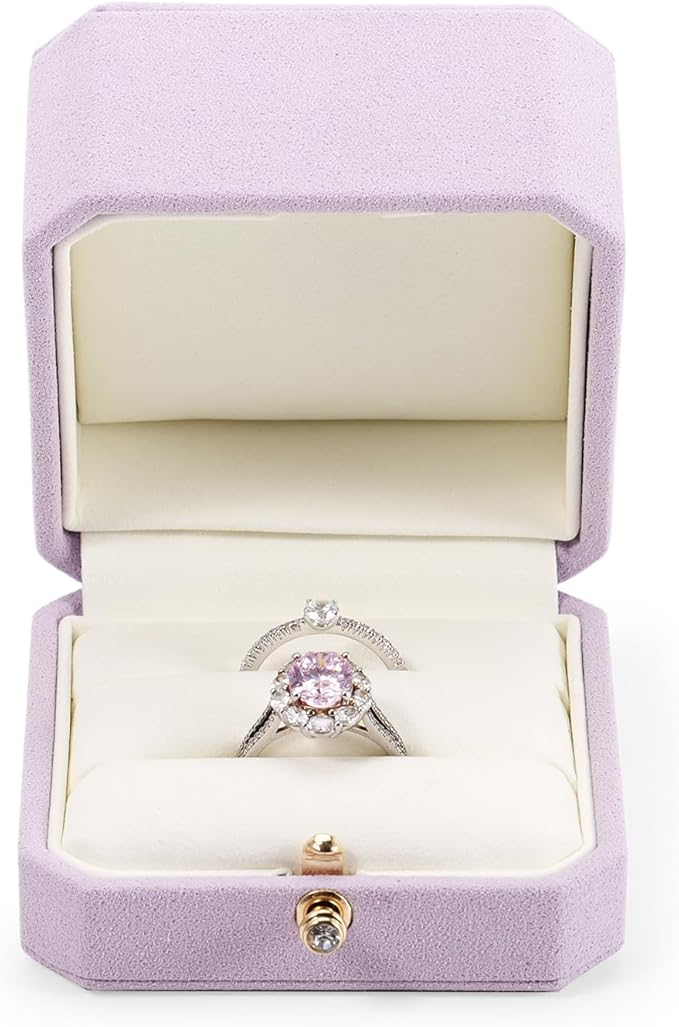 Microfiber Double Dual Ring Box Purple Double Ring Gift Box Weeding Proposal Engagement Bearer Gift Case