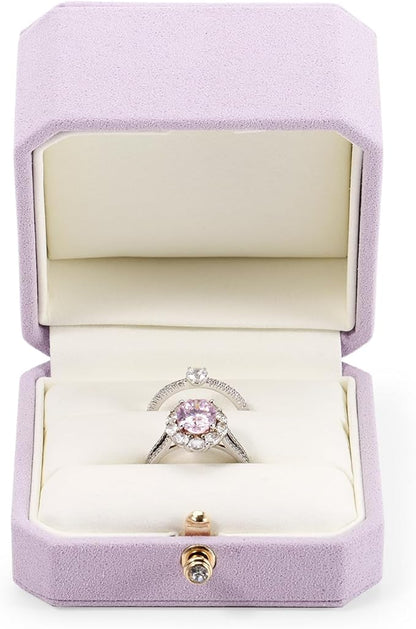 Microfiber Double Dual Ring Box Purple Double Ring Gift Box Weeding Proposal Engagement Bearer Gift Case