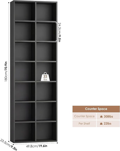 FOTOSOK 71'' Tall Bookshelf Set of 2, 7 Tier Large Black Bookshelf with Adjustable Shelves, Wide Bookcases and Bookshelf, DVD/CD Media Tower Storage, Cube Book Shelf Display Shelf Cabinet, Black