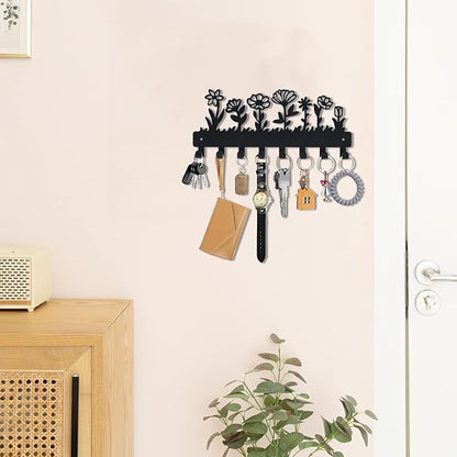 Decorative Key Holder for Wall Mounted with 8 Hooks, Cute Flower Key Rack Organizer for Entryway, Hallway, Office, Wall Mount Hanger for Keys with Mounting Hardware, Dog Leash Holder Ready to Hang