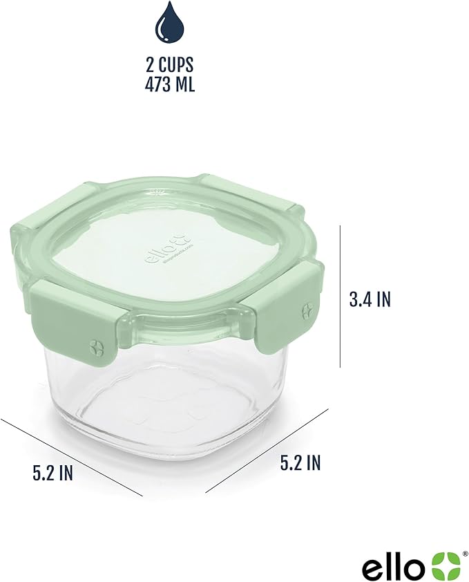 Ello Color Lock Glass Meal Prep Sets Leak-Proof Glass Food Storage Containers with Airtight BPA-Free Plastic Lids, Dishwasher, Microwave, and Freezer Safe