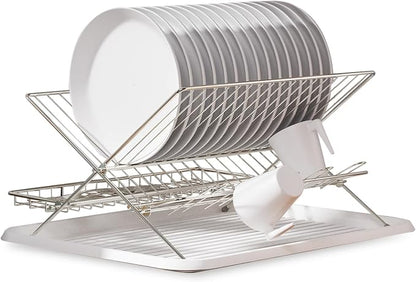 Collapsible Cup Drying Rack, Space Saving Foldable Stainless Steel(304) Mug Holder for Kitchen Counter,Compact 5-Glass Cup Rack Metal 3-Tier Large Capacity