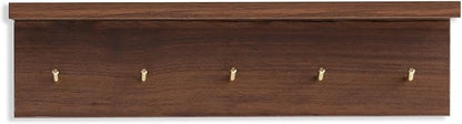 5-Hook Wall Mounted Coat Rack with Storage Shelf - Multi-Functional Key & Jacket Hanger for Entryway, Walnut Finish, Style D-1