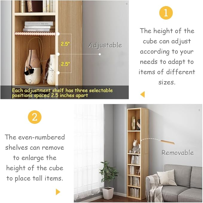 IOTXY Small Narrow Corner Bookcase - 47 Inches Tall Gap Freestanding Storage Cabinet, 5 Lattices Open Shelves Tower Rack, Cubes Bookshelf in White