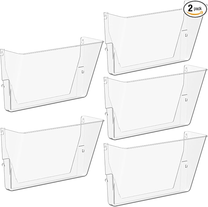 Gawerk 2 Pack Clear Single Pocket File Holder Hanging Wall Organizer, Wall Mount Mails Magazines Organizer for Office and Home (Clear, 5 Pack)