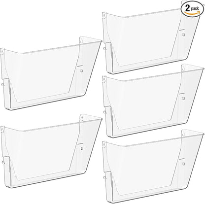 Gawerk 2 Pack Clear Single Pocket File Holder Hanging Wall Organizer, Wall Mount Mails Magazines Organizer for Office and Home (Clear, 5 Pack)