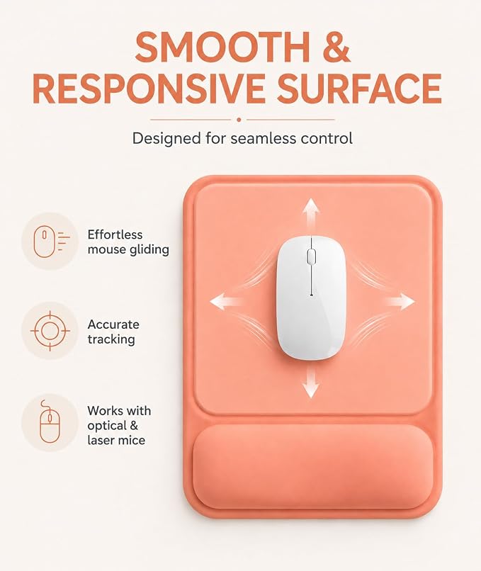 eulps Ergonomic Mouse Pad with Wrist Rest, Gel Mousepad with Soft Wrist Support, Non-Slip PU Base, Smooth Surface Mouse Pad for Wrist Pain Relief, Computer Laptop Office Home & Gaming (Orange)