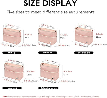 SDANG Purse Organizer Insert with Zipper – Pink Handbag & Tote Bag Organizer | Bag-in-Bag Insert with Pockets for Purses, Totes & Travel(Pink,Extra Large 34)