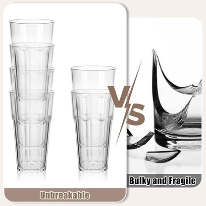 6 Pcs Plastic Tumblers, Unbreakable Water Cups, Reusable Drinking Cup for Kids and Adults, Stackable Acrylic Glasses for Camping Picnic Party Juice Cocktail Whiskey Wine (6pc-clear-300ml/10oz)