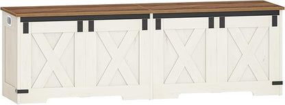 59" Storage Chest, Large Storage Trunk with 2 Hinges, Farmhouse Wooden Box Bench, Lift-Top Organizer Chest, Entryway Trunk for Bedroom, Living Room, White and Brown SB15014X