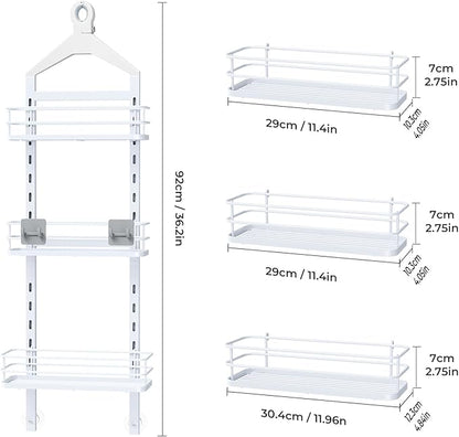 ODesign 3 Tier Height-Adjustable Shower Caddy Hanging Anti-Swing-Over The Shower Head Caddy-Storage Organizer Bathroom Shelves Basket - White