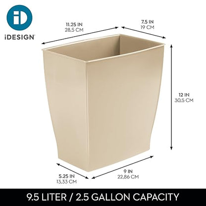 iDesign Small Plastic Bathroom Trash Can, Slim Rectangle Garbage Bin for Bedroom, Office, Dorm, Brown