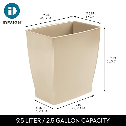 iDesign Small Plastic Bathroom Trash Can, Slim Rectangle Garbage Bin for Bedroom, Office, Dorm, 2-Pack, Brown