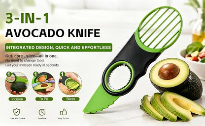 [YQBHDMTM] 3-in-1 Avocado Slicer Knife with Pitter & Peeler, Stainless Steel Blade Avocado Cutter Tool for Slicing, Pitting & Scooping – Dishwasher Safe, Green