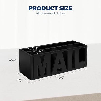 Mail Organizer Countertop – Black Holder for Desk or Wall, Decorative Desktop Sorter, Envelope Tray & Bill Storage with Compact Size for Home Office Organization Accessories (11x4x4 in)