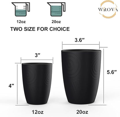 Wrova Wheat Straw Cups 6 PCS Good Alternative to Plastic Reusable Cups 12 oz Unbreakable Drinking Cup Reusable Dishwasher Safe Water Plastic Glasses Black