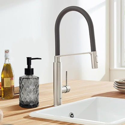 Topsky Glass Soap Dispenser with Plastic Pump, 330ml Liquid Hand Soap Dispenser, Rustproof Pump for Kitchen & Bathroom, Great for Lotions, Essential Oil, Liquid Soaps Clear Black