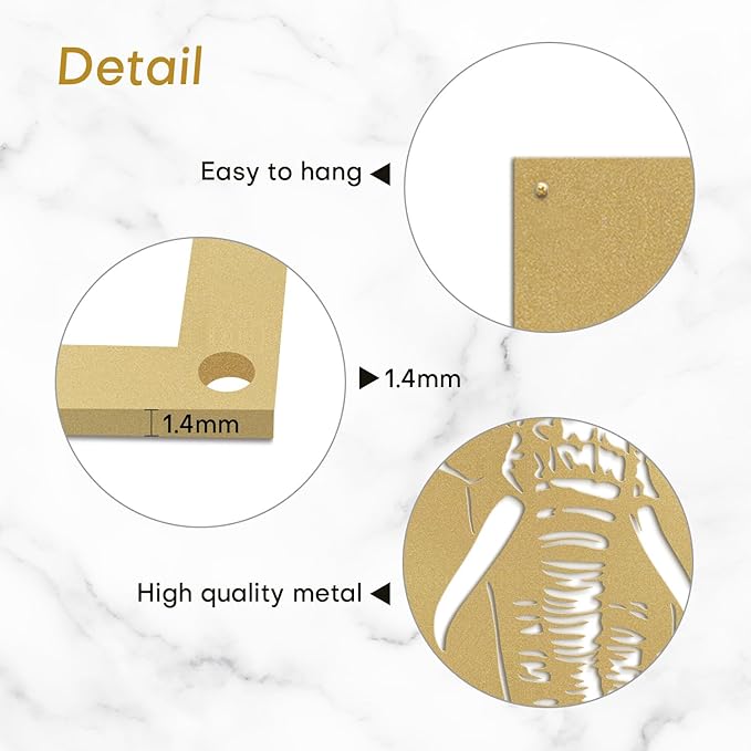 SIGNLEADER Metal Wall Art Decor Elephant Minimalist Modern Abstract Wall Sculpture Hangings Home Decoration for Living Room, Bedroom, Bathroom, Kitchen, Outdoor - 36" Gold