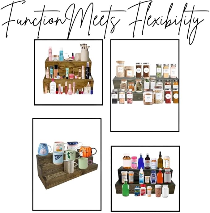 Handmade Tiered Display Shelving - Three Tier Bar Display - Bar Organizer - Liquor Bottle Display (30" with Back, Black)