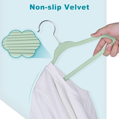 BAGAIL 50 Pack Kids Velvet Hangers 11 Inches Children's Clothes Hangers Non-Slip Baby Hangers for Infant/Toddler (Lime Cream)