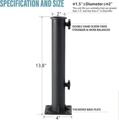 Stainless Steel Patio Umbrella Bracket for 1.5"-2" Umbrella Insert for Outdoor Ground Fixing Parasol Base (Black)